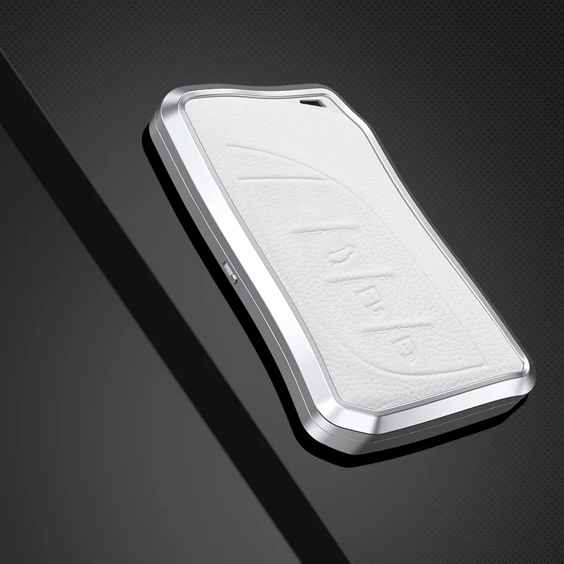 Premium Aluminum Alloy Leather Car Key Case Cover - Elegant Auto Key Protection Accessory