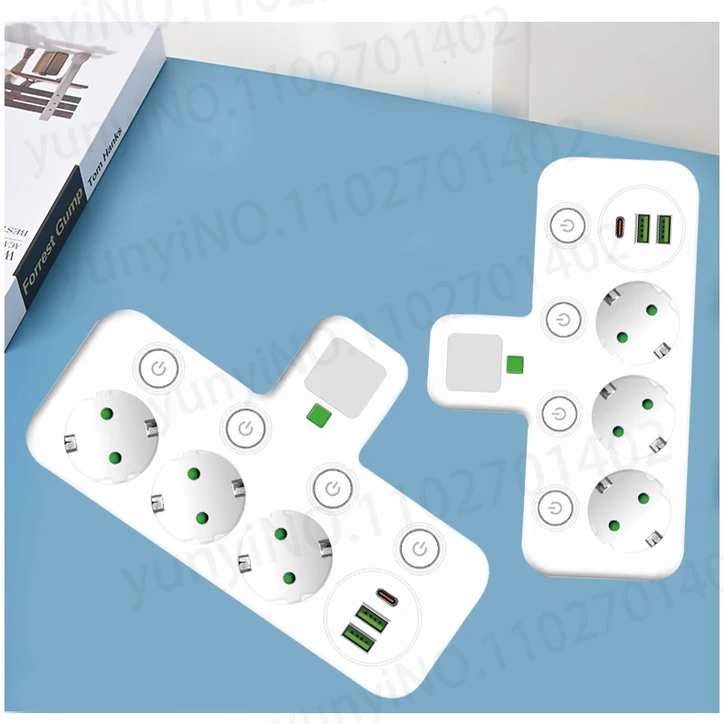 Wireless Wall Charger Socket with 3 AC Outlets +2 USB Ports+ 1 Type C 6-in-1 Plug Socket EU Plug Fast Charging power board 3