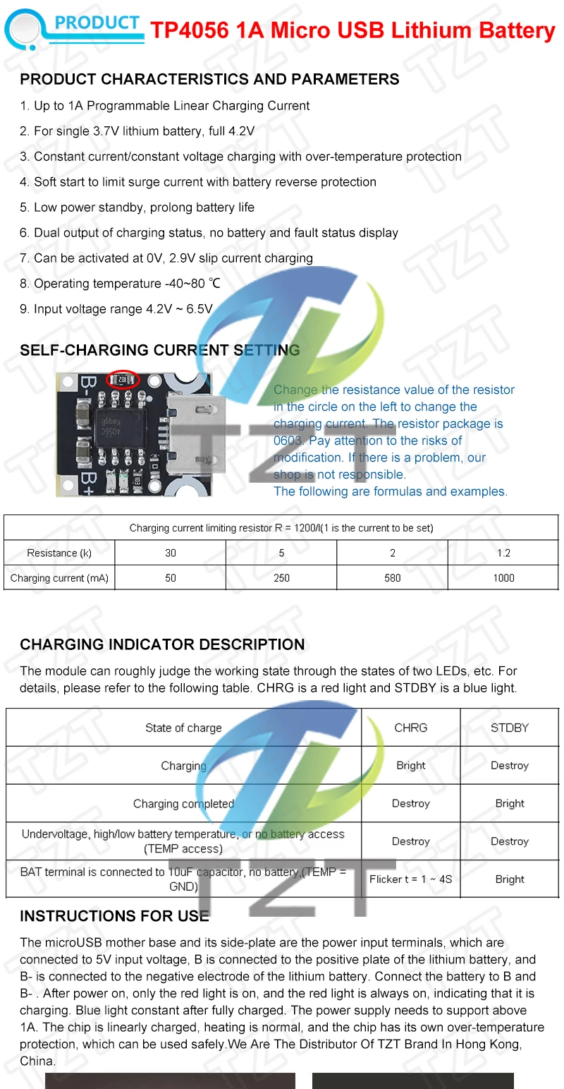 TZT 1/5/10PCS Typ-C USB TP4056 1A Lithium-Batterie Lade Schutz Bord Modul Polymer Batterie mit Temperatur Schutz – Detail 2