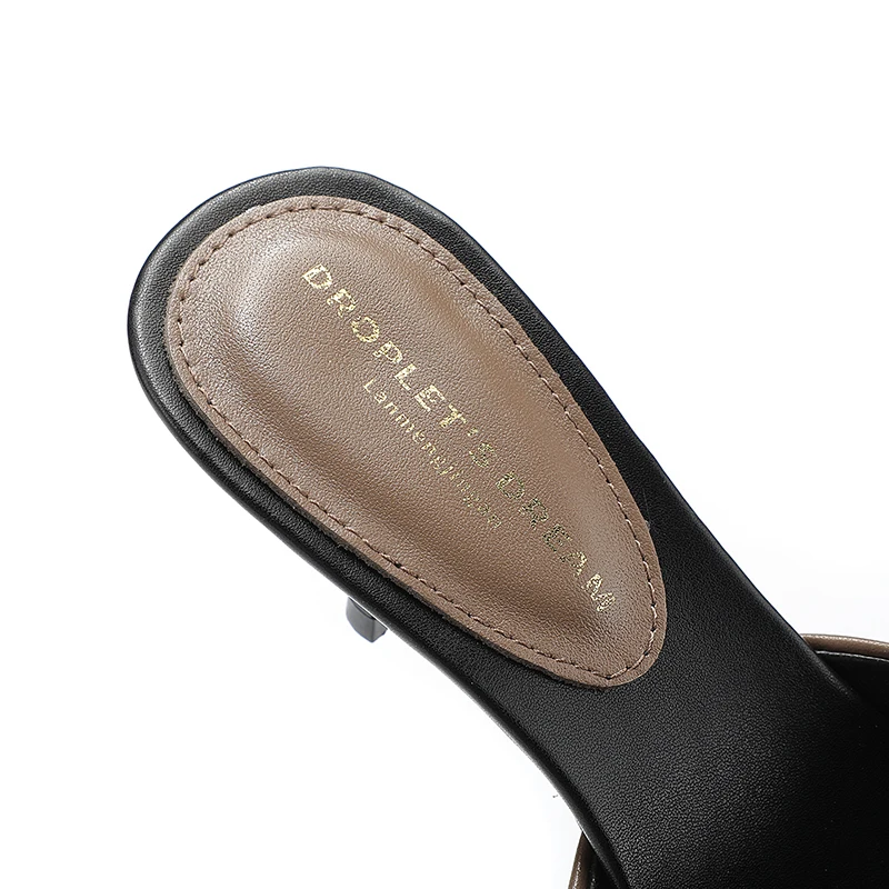 2024 New Women's High Heel Slippers Metal Decoration High Heel Fish Mouth Shoes Summer Genuine Leather Pointed Slippers size43