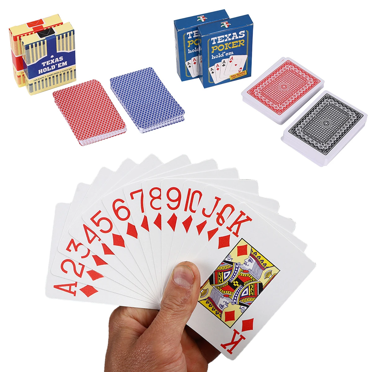 Playing Cards Plastic Playing Cards Poker Set 55PCS PVC Scrub Waterproof Big Character Texas Hold'em In Case