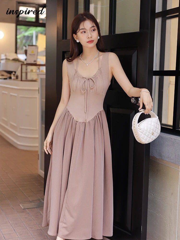 

Женское Повседневное платье без рукавов, модель 2023 года, летние технические и дышащие платья-комбинации для женщин, тонкое французское однотонное длинное платье