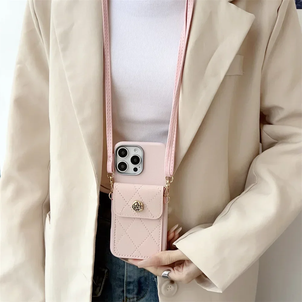 Luxury Crossbody Leather Phone Case with Lanyard Pocket Wallet