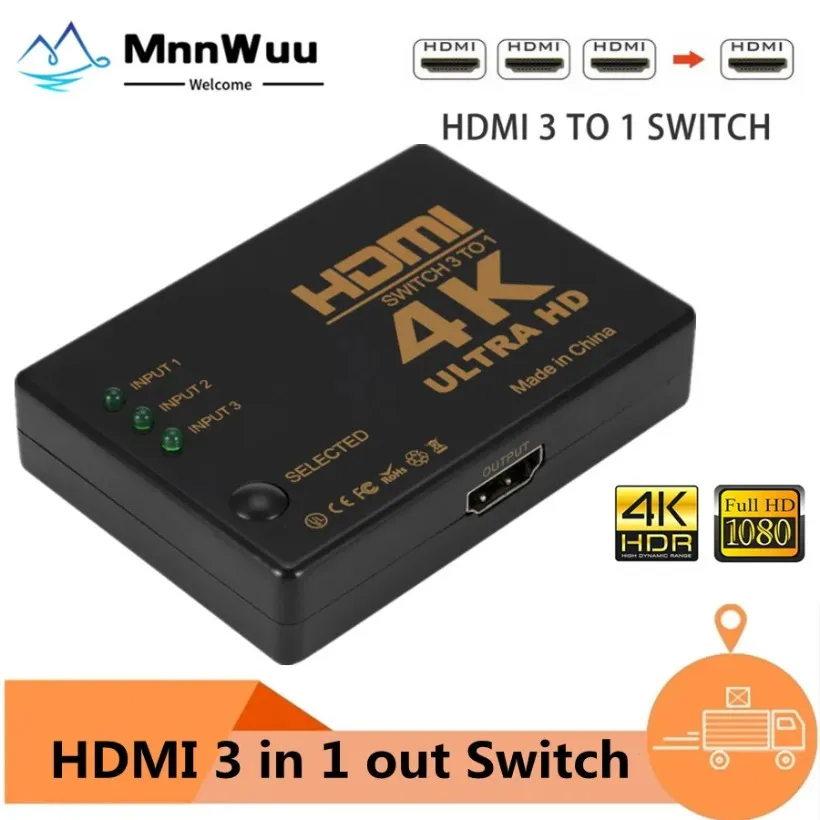 

MnnWuu 4K 2K 3x1 HDMI Cable Splitter HD Video Switcher Adapter 3 Input 1 Output Port HDMI Hub for Xbox PS4 DVD HDTV PC Laptop TV