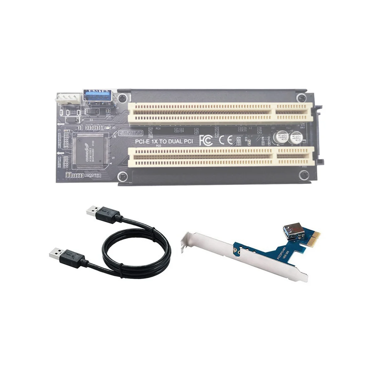 

Pci-E to Dual Pci Pci-Express X1 Pcie to 2 Pci Adapter Riser Card with USB 3.0 Cable for Serial Sata Sound Video