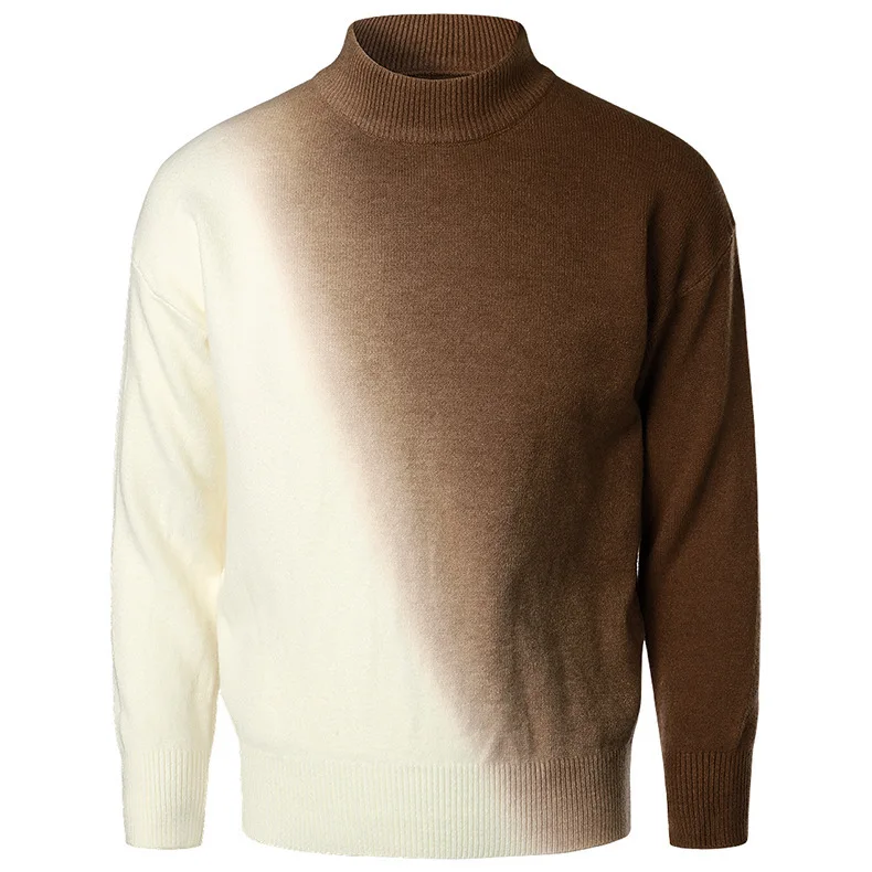 ERIDANUS Autumn Winter Men's Mock Neck Pullover Knitwear Gradient Color Printing Sweater for Men Casual Male Streetwear MZM239
