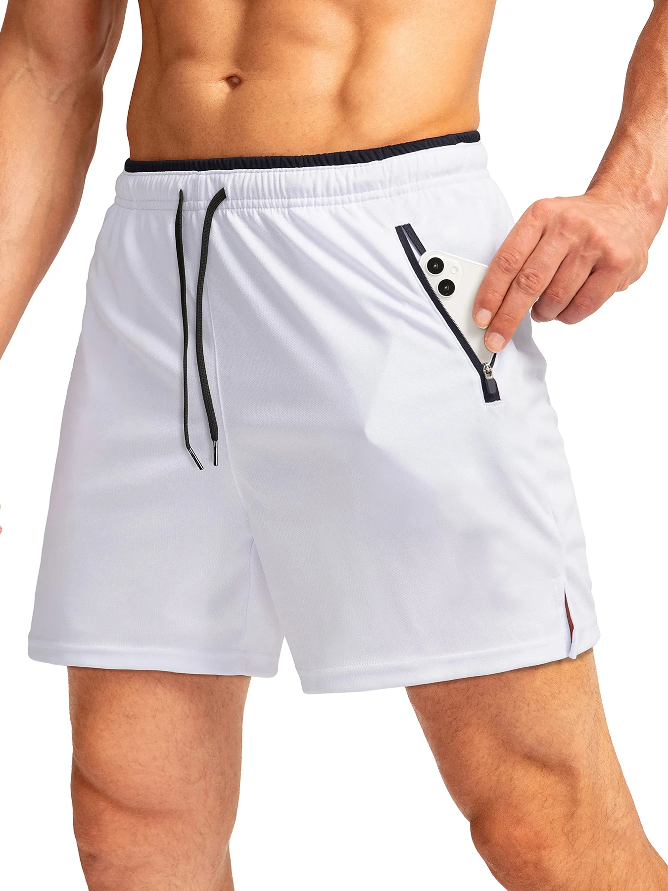 Herren-Laufshorts mit Reißverschlusstaschen, schnelltrocknend, geeignet für Fitnesstraining, 5-Zoll-Shorts für Herren