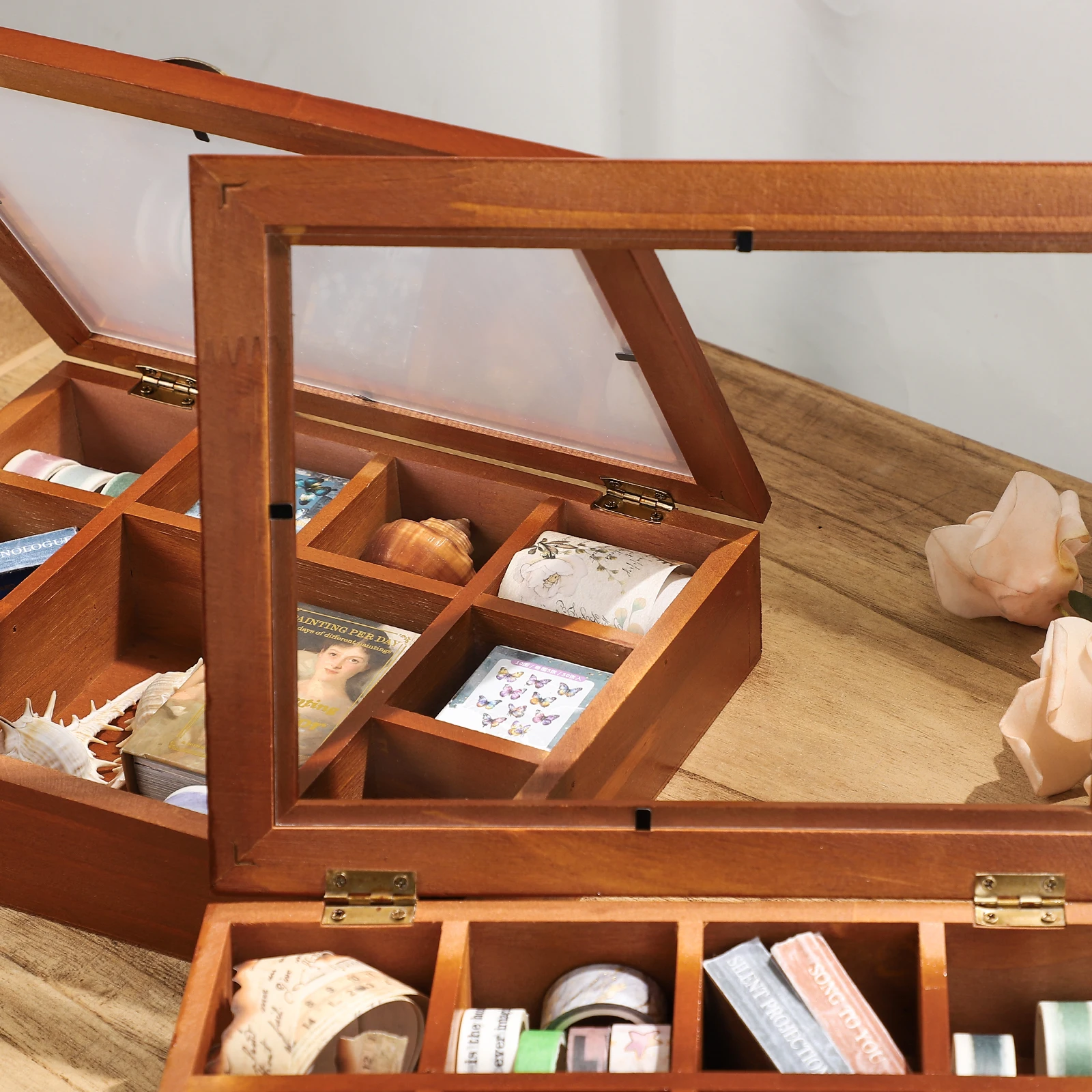 9/12 Grid Vintage Solid Wood Jewelry Storage Box Creative DIY Journal Material Storage Student Supplies Stationery