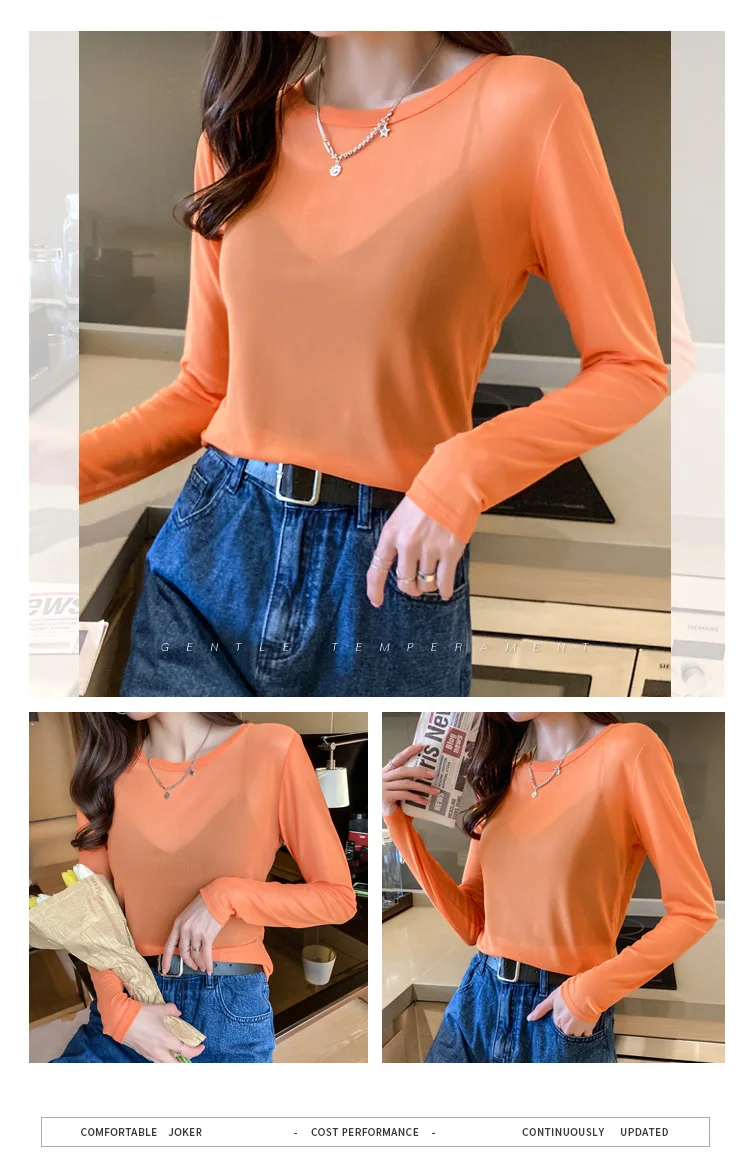 Zjaiss 2026 Frühling Sommer Neues Vielseitiges O-Neck Damen T-Shirt aus Eisseide, Transparentes Langarm-Sonnenschutz-Oberteil, Basis-Shirt – Detail 16