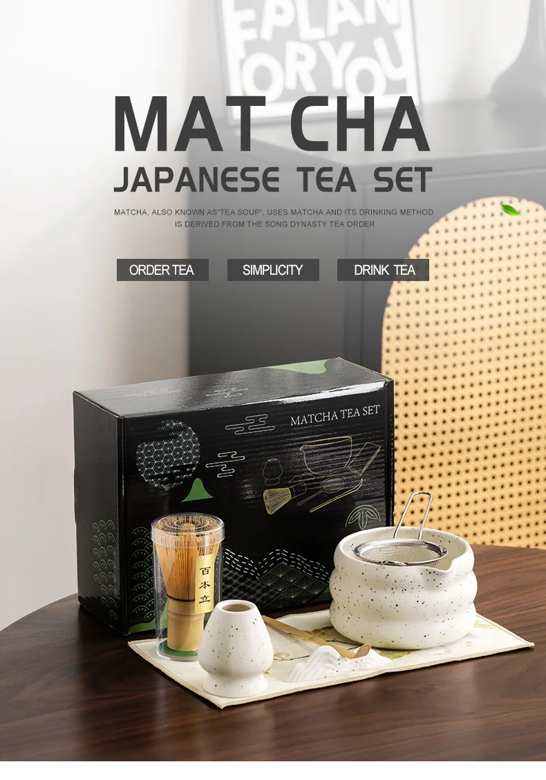 Description Picture 2 of item4/7Pcs/set Matcha Blender Set Bamboo Tea Whisk Matcha Brush Tea Set Matcha Bowl with Strainer Matcha Tool Set Sand Dot White