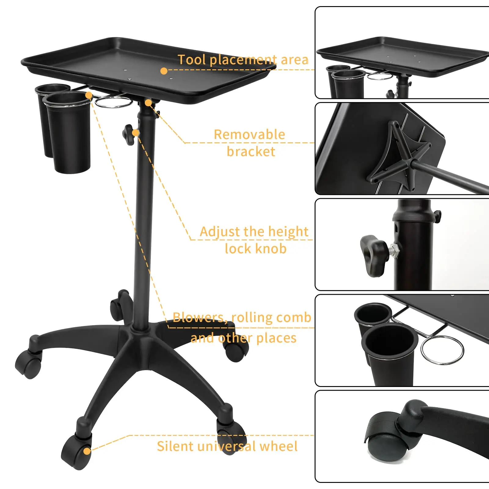 Beauty Salon Trolley Station Rolling Tray Cart on Wheels Barber Height Adjustable Hair Tools Tray Cart Hairdressing Supplies