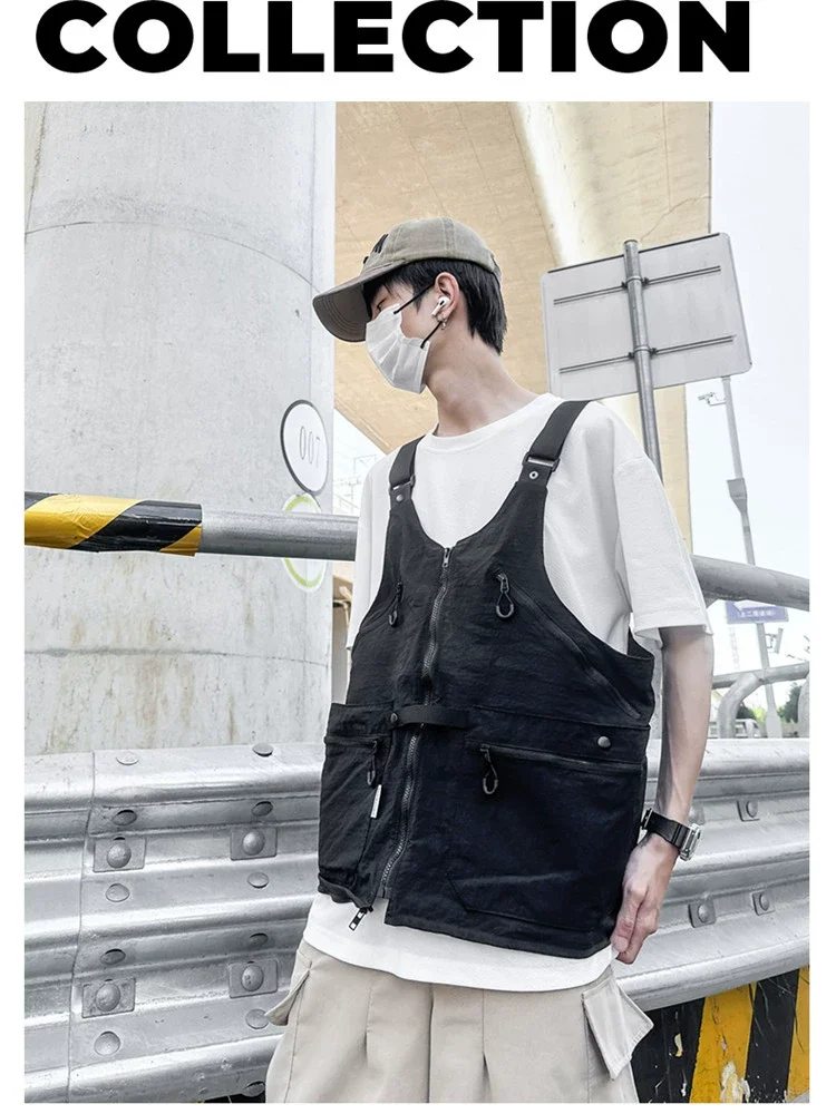 Loose Fashionable Pocket Vest Fishing Jacket Men Outdoor Fapanese Workwear Functional American Vest Suspender Summer