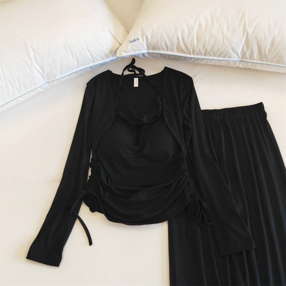 Modale Nachtwäsche Für Frauen Pijamas Set Frühling Herbst Langarm Pyjamas Brust Pad Fashion Outdoor Tragen Zwei-stück Hause outfit – Detail 15