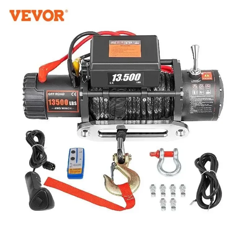 13500 LBS Electric Winch 12V 6120KG 92FT Synthetic Trailer Ropes Towing Strap for 4X4 electric winch