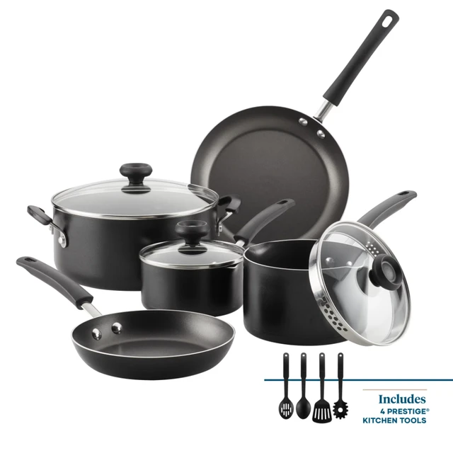 MF Studio 12 Piece Nonstick Cookware Set, Cast Aluminum Pots and Pans Set, Black