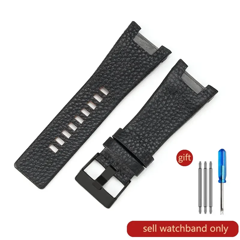 Men's Exquisite Genuine Leather Watch Strap with Concave Interface, 32mm