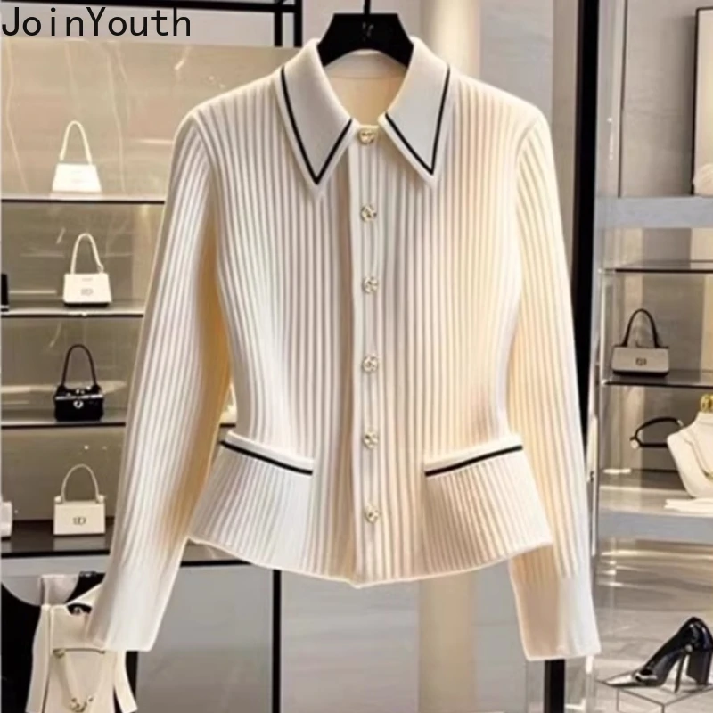 Korean Temperament Cardigan Coat 2025 Women Clothing Long Sleeve Slim Fit Sueter Mujer Vintage Knitted Sweater Tops Pull Femme 1