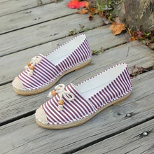 

2022 Women's Casual Shoes Spring Autumn New Bow Linen Fisherman Shoes Striped Hemp Rope Braided Comfortable Ladies Flat Shoes