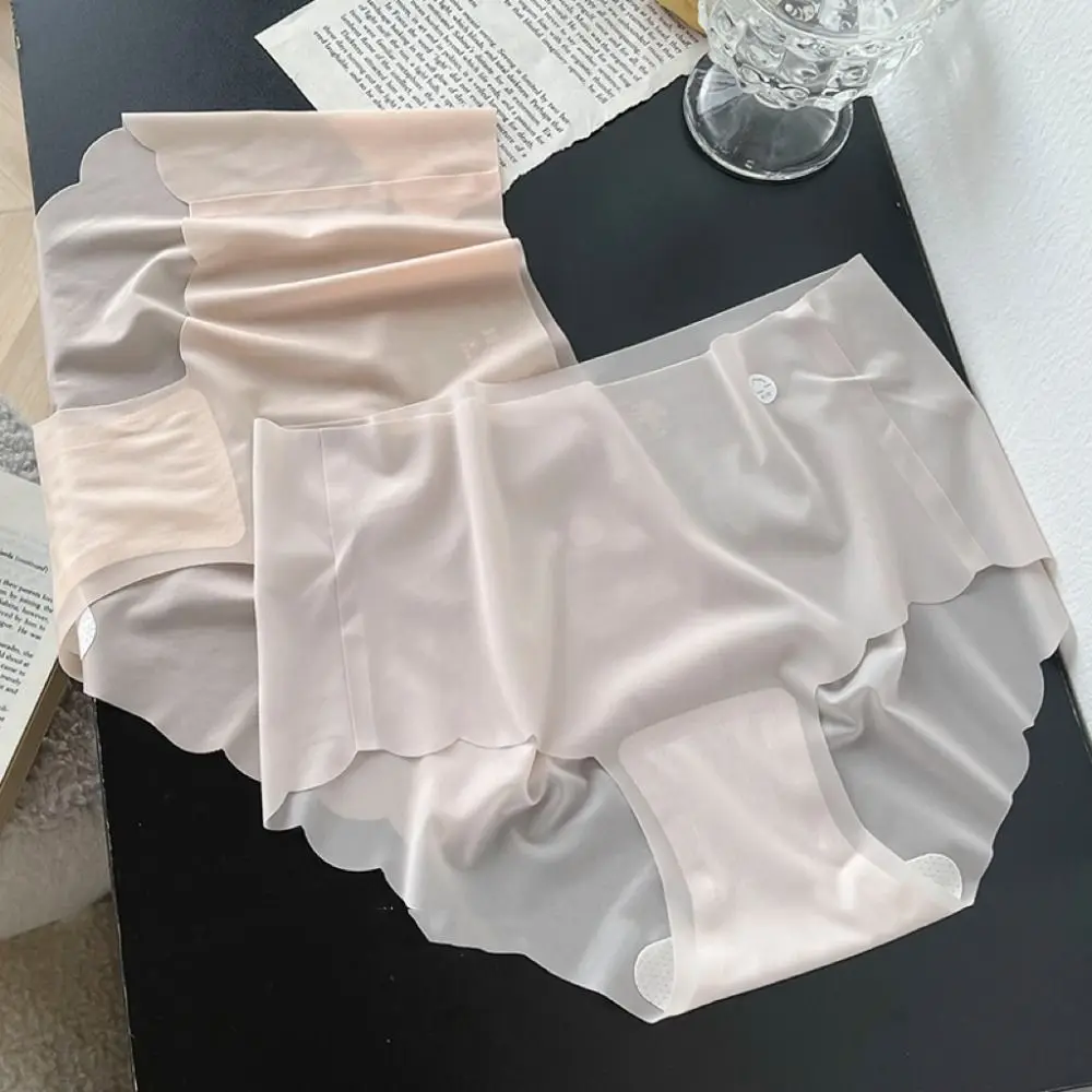 

Ultra Thin Ice Silk Panties Breathable Cotton Crotch Soft Middle Waist Briefs Solid Color Panties Seamless Lingerie Female