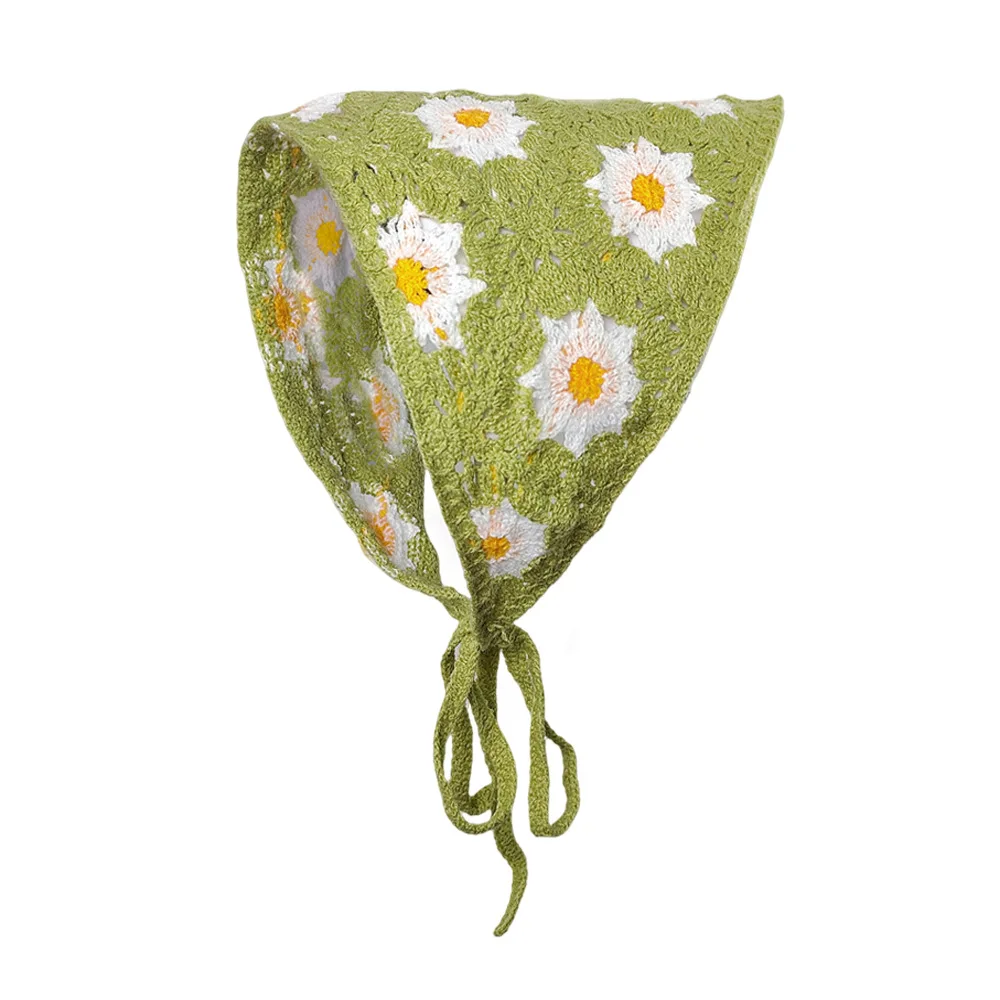 1-teiliger Damen-Haarschal, modisch, süß, rustikaler Stil, gestrickte Blume, dreieckiges Kopftuch, niedlicher Kawaii-Haarschmuck für Damen – Detail 20
