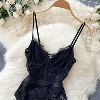 Ins Fashion Women Black Lace Bodysuit Sexy Spaghetti Strap Sleeveless Hollow Out Slim Fit Body Top 2025 summer Female Overalls - Image 2
