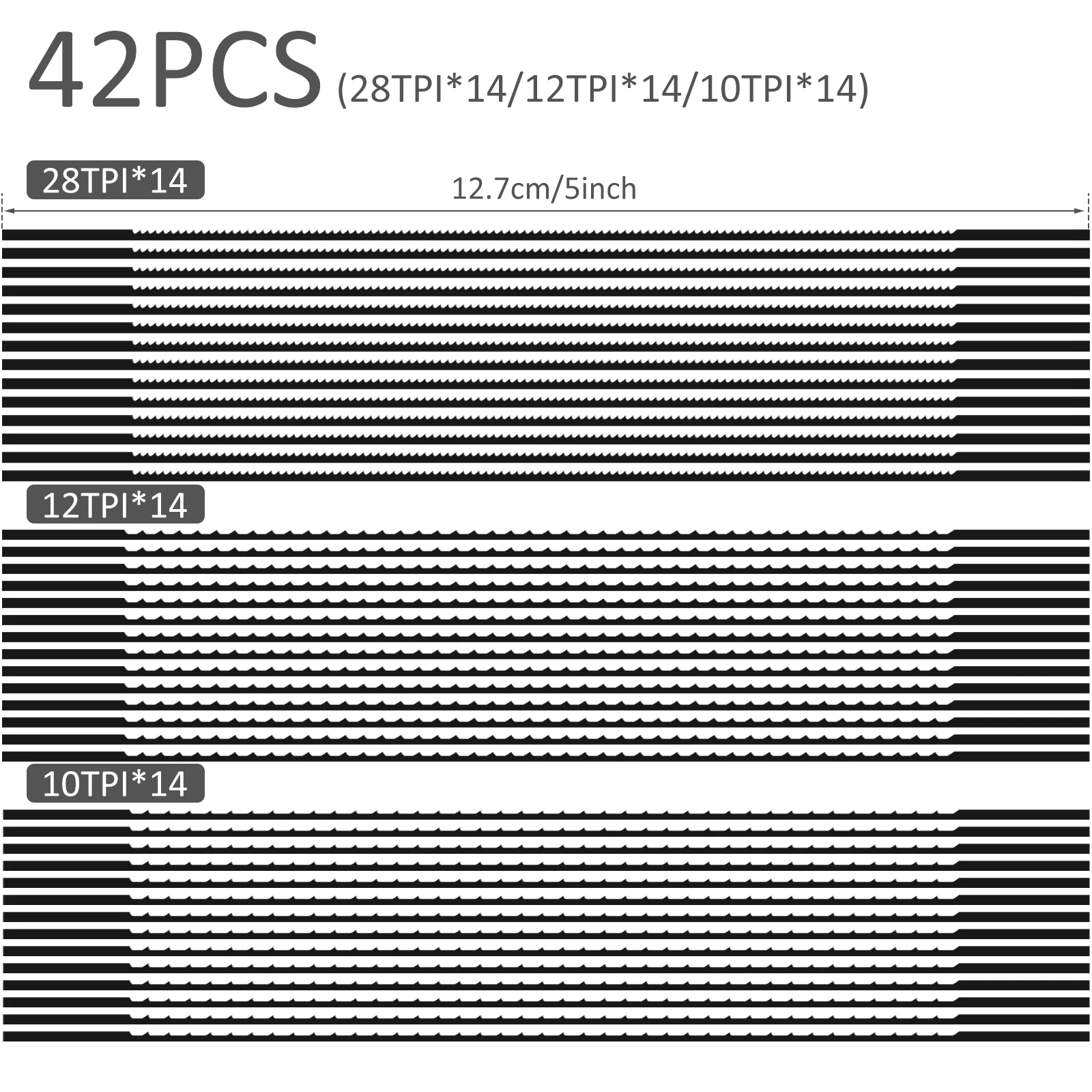 일반 엔드 스크롤 톱날 세트, 고탄소강 모음, 견고한 목재 플라스틱 절단용, 10TPI 12TPI 28TPI 포함, 42 개, 5 인치
