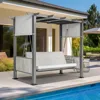 2 in 1 Design Porch Swing with Canopy,  Adjustable Curtains, Outdoor Patio Swing Chair for Garden, 3-Seat Patio Swing Bed 2
