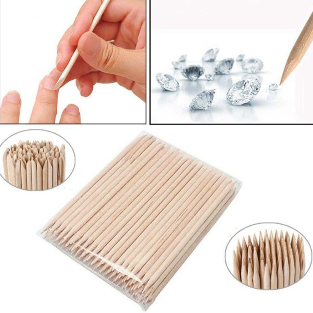 100pcs nail art orange holz sticks häutchen schieber entferner maniküre pediküre werkzeug 110mm natürliche stick für maniküre