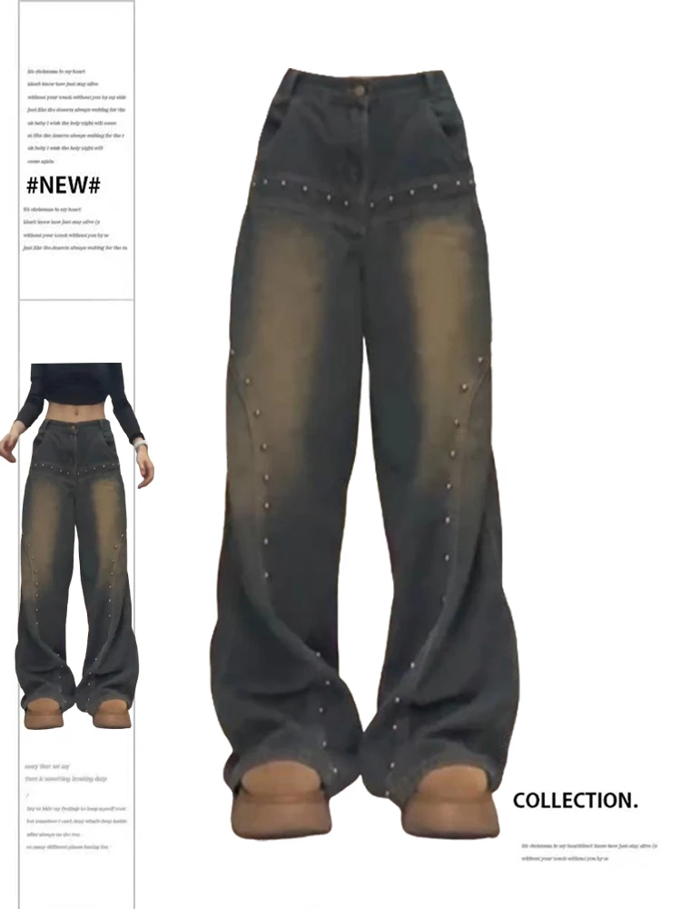 

Женские Мешковатые синие джинсы, винтажные ковбойские брюки в стиле Харадзюку, джинсовые брюки 90-х, эстетичная уличная одежда, Y2k, эмо, 2000s, одежда с песочным рисунком, 2024