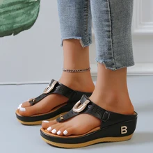  New Summer Women's Sandals Car Line Beach Shoes Large Size Flip Flops Wedges Comfortable 43  Slippers  Slides  Cute Sandals 
