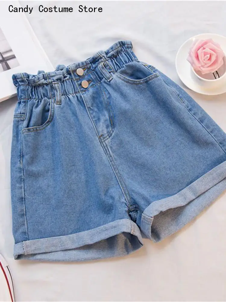 Denim Shorts Women Summer Fashion Ruffles Oversize 5Xl Korean High Waist Wide Legged Shorts Casual Pockets Short Jeans New