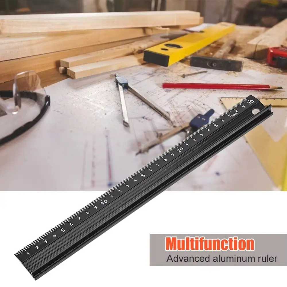 20/30/45cm Durable Aluminum Alloy Straight Ruler Non-slip Anti-cut Hand Protective Ruler Precise Measuring Rulers