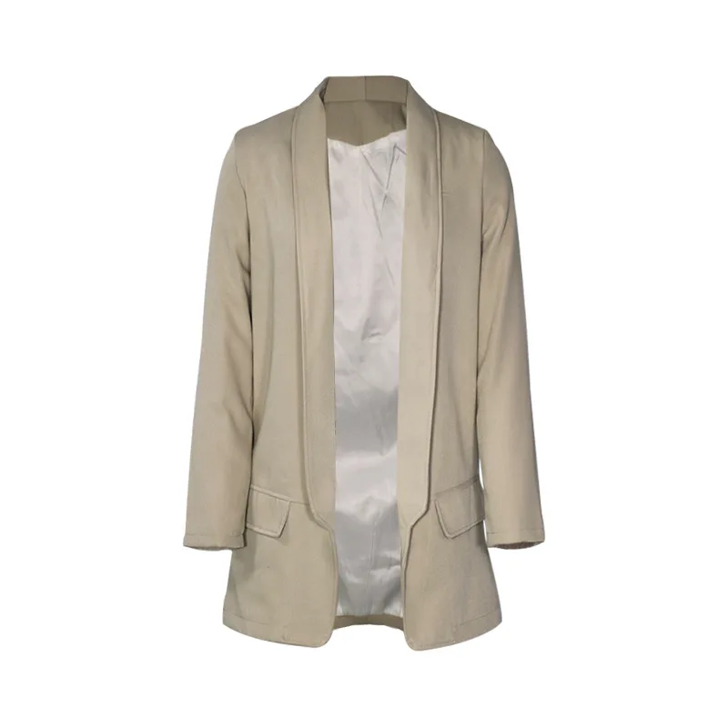 Simple Deep V Neck Casual Office Blazer 2023 Women Solid Colors Buttonless Blazer Bussiness All-Match Formal Clothing Work Wear