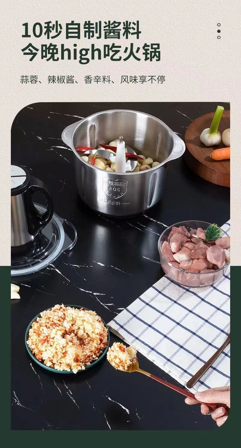 3-Speed Adjustable Food Processor, Large-Capacity Home Meat Grinder, Stainless Steel Blender, Cyclone 5-Blade Meat Mincer