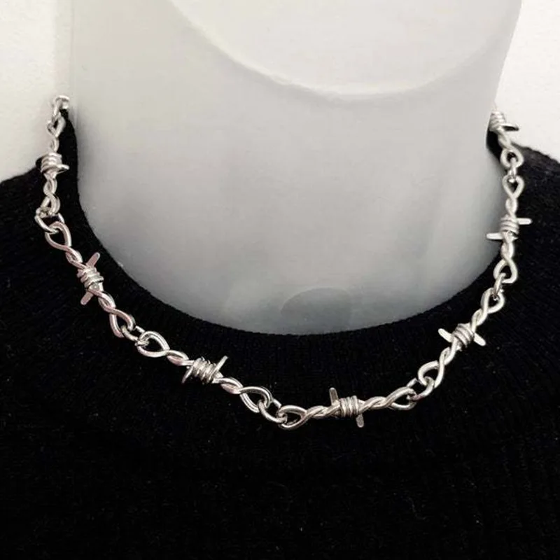 Collar De Alambre De Púas Gótico Unisex – 20 Pulgadas, Hip Hop, Alambre De Púas, Gargantilla, Collar De Gargantilla, Joyería Punk, Regalo Para Hombres Y Mujeres, Plata
