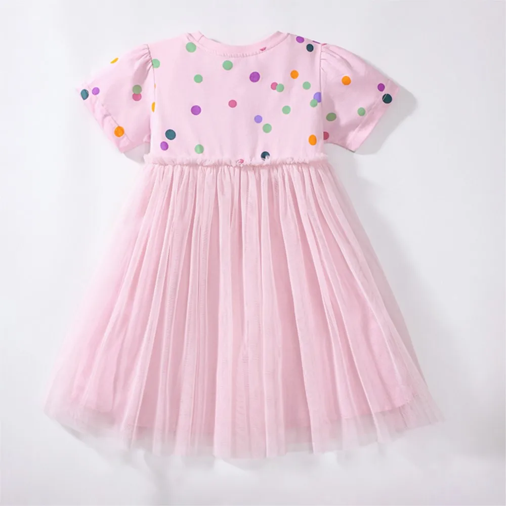 2025 Summer New Kids Clothes Baby Girls Children's Clothing Pink Embroidered Cartoon Cats Mesh Dresses 2-7 Years