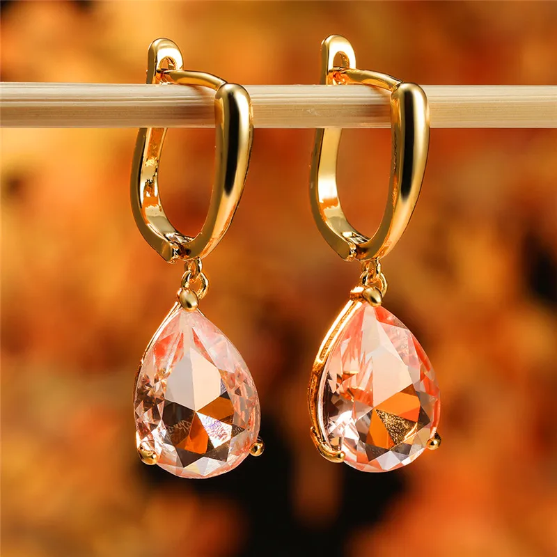 Cute Rainbow Zircon Stone Hoop Earrings For Women Female Gold Color Wedding Jewelry Gift