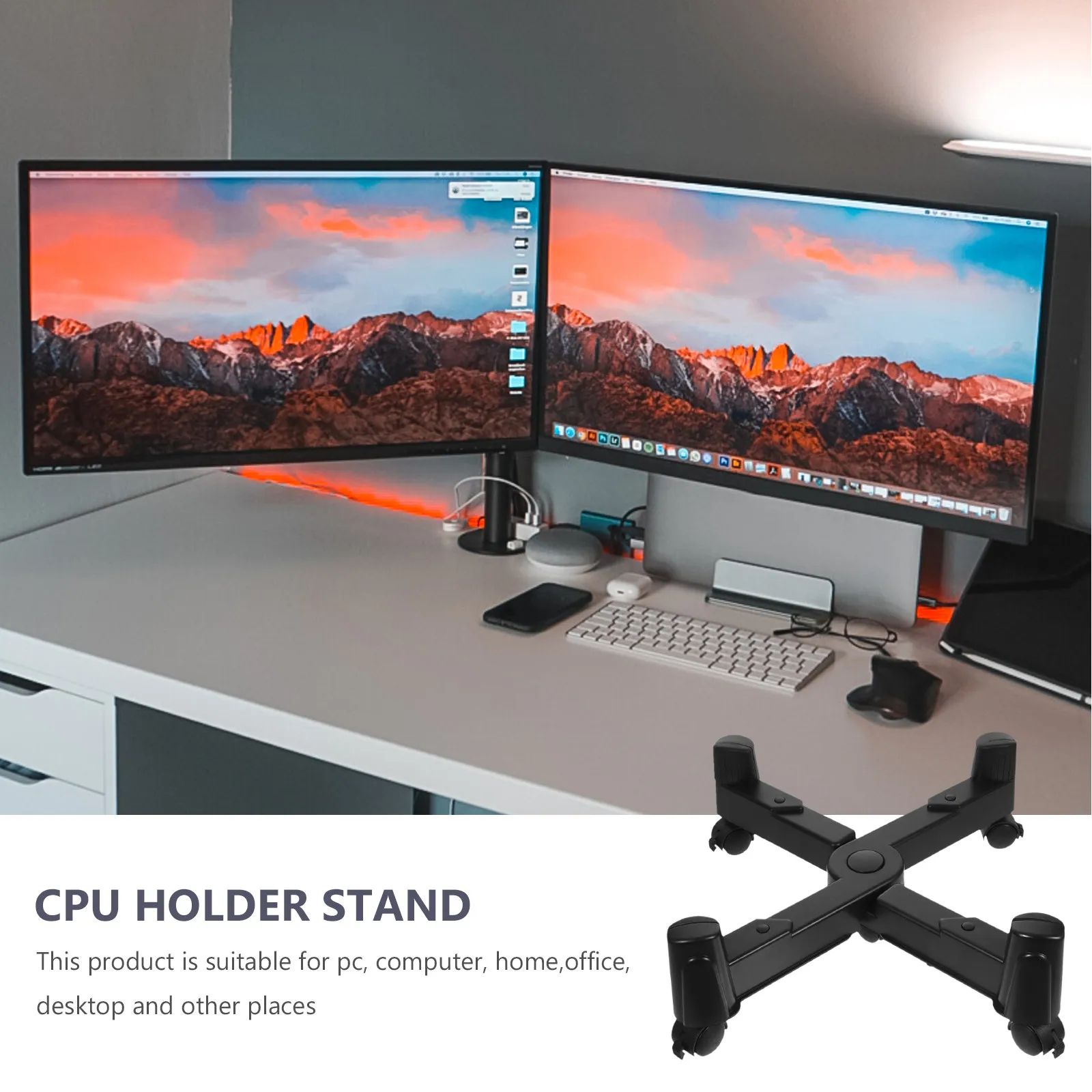 4륜 이동식 PC 타워 스탠드 헤비 듀티 스틸 프레임 컴퓨터 홀더 데스크탑 CPU 냉각 스토리지 랙 PC 액세서리