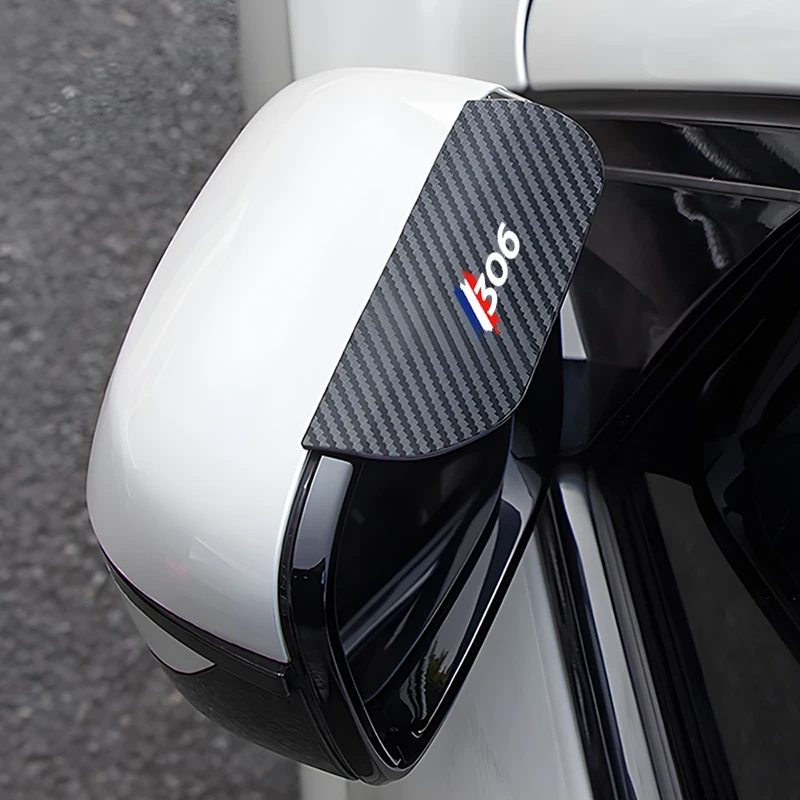 Car Side-Rear view Mirror Cover Car Side-Rear view Mirror Rain Eyebrow Carbon Fiber Waterproof Cover Visor For Peugeot 107 108 206 207 306 5008 GT Accessories