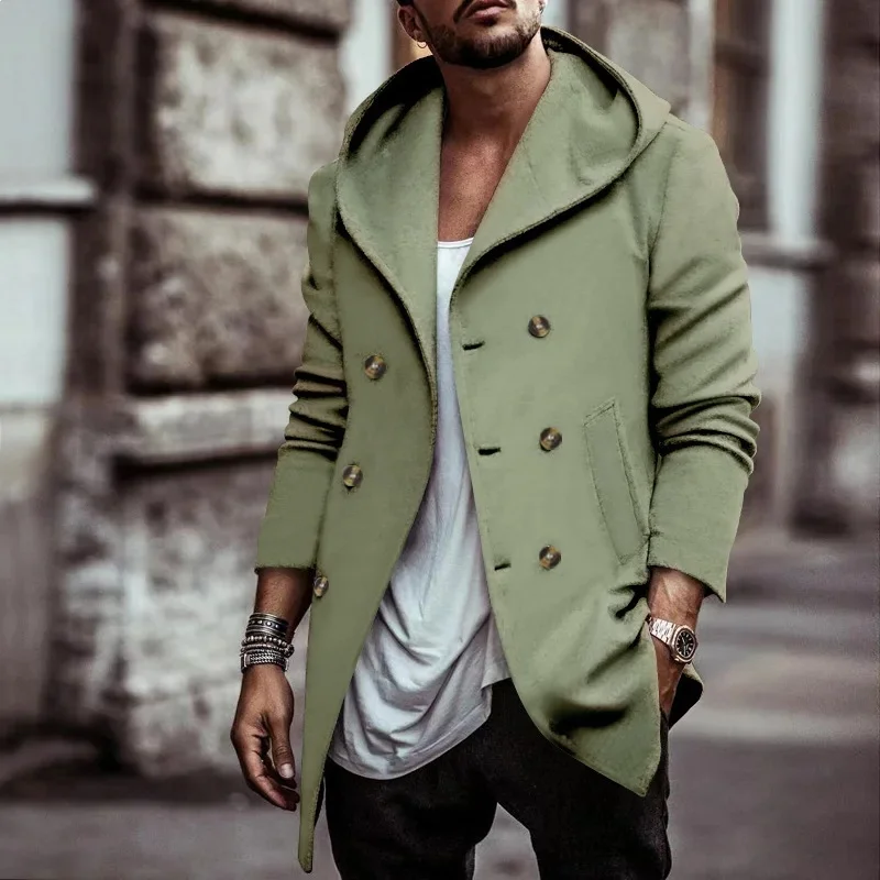 سترة واقية للرجال كاجوال طويلة بغطاء للرأس من القط...