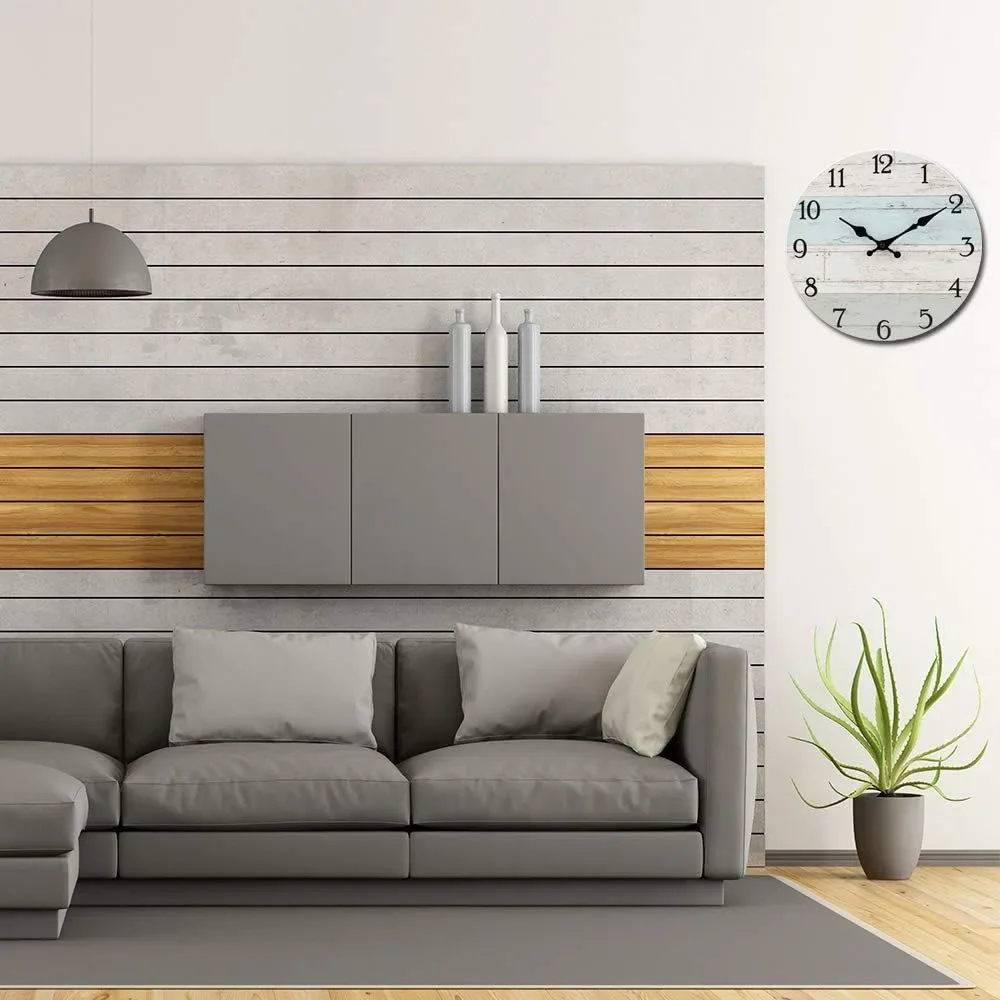 10Inch Silent Non-Ticking Wall Clocks Coastal Country Style Living Room Kitchen Bathroom Bedroom Laundry Room