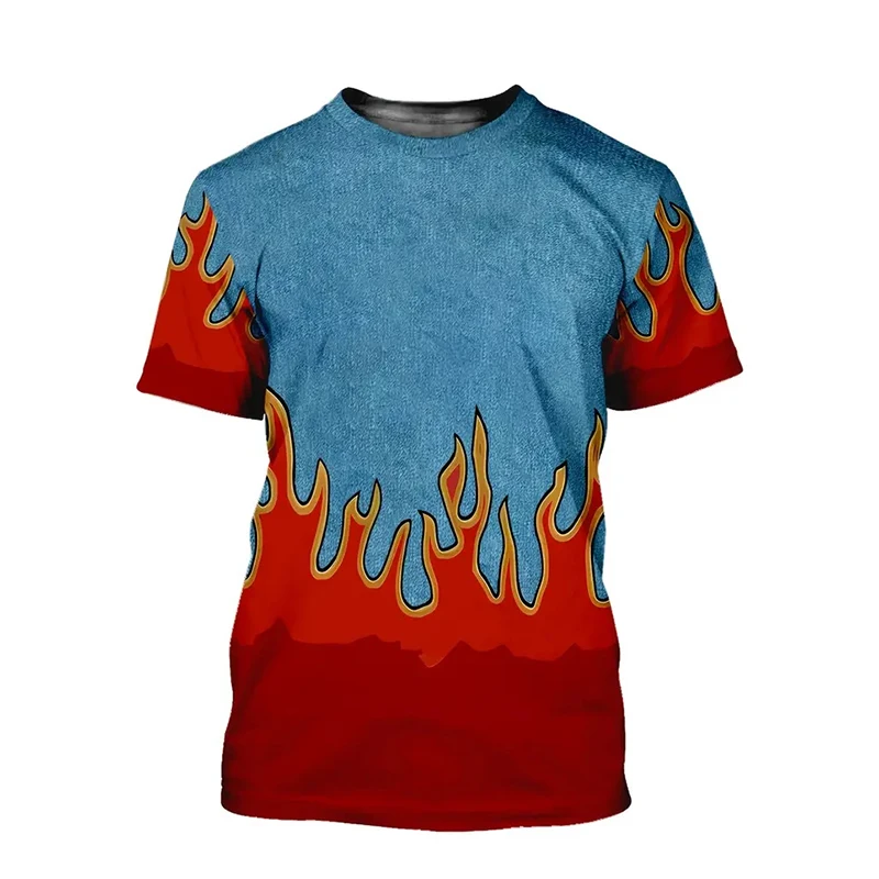 Hip Hop Flame 3D T-shirt For Men Personality Streetwear Round Neck Short Sleeve T Shirts Summer Harajuku Casual Oversized Tee