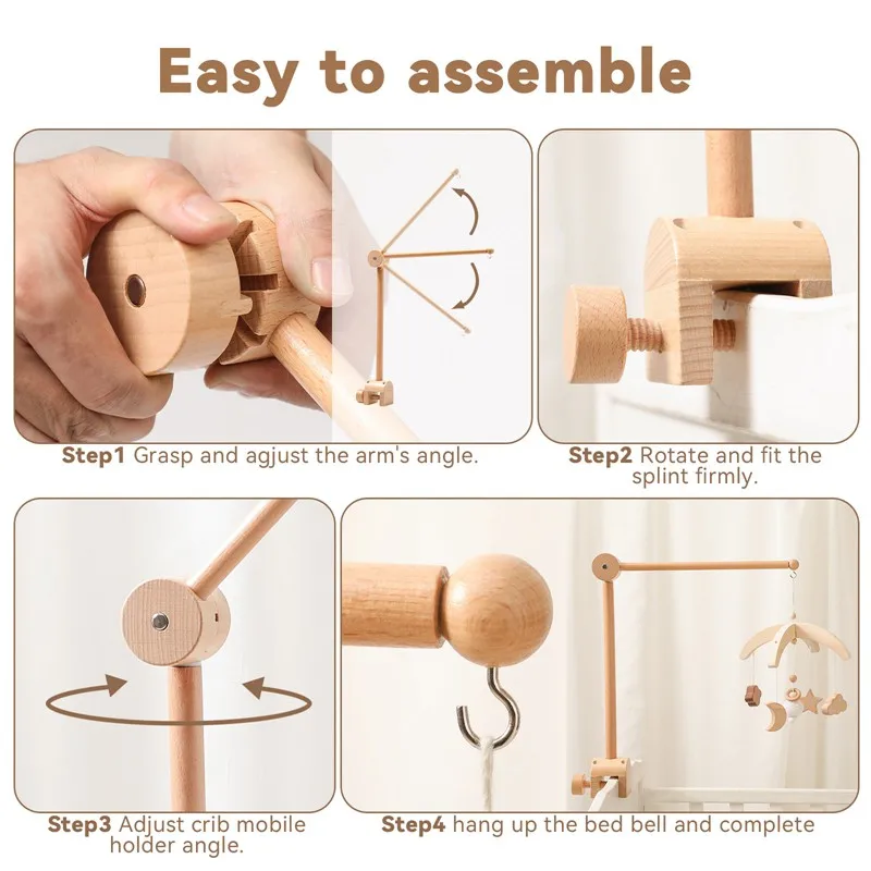Baby Toys Musical Hanging Toys Wooden Mobile Bracket Baby Mobile Bed Bell Bracket Bed Bell Newborn Baby Toys Crib Mobiles Rattles Music Educational Toys Wooden Accessories