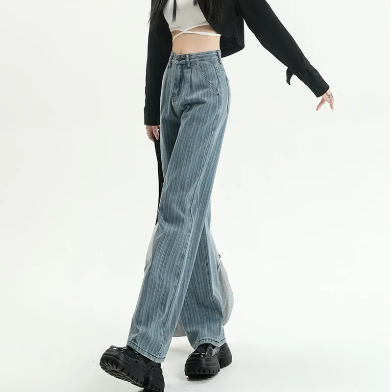 Women's Jeans Woman High Waist Straight Leg Jeans Korean Fashion Denim  Female Clothing Vintage Clothes Streetwear Pants Blue