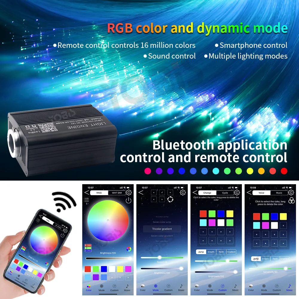 반짝이는 별이 빛나는 하늘 자동차 별 천장 조명, 하늘 자동차 홈 장식, RGB 인테리어 분위기 조명, 블루투스 12V 광섬유 조명, 16W