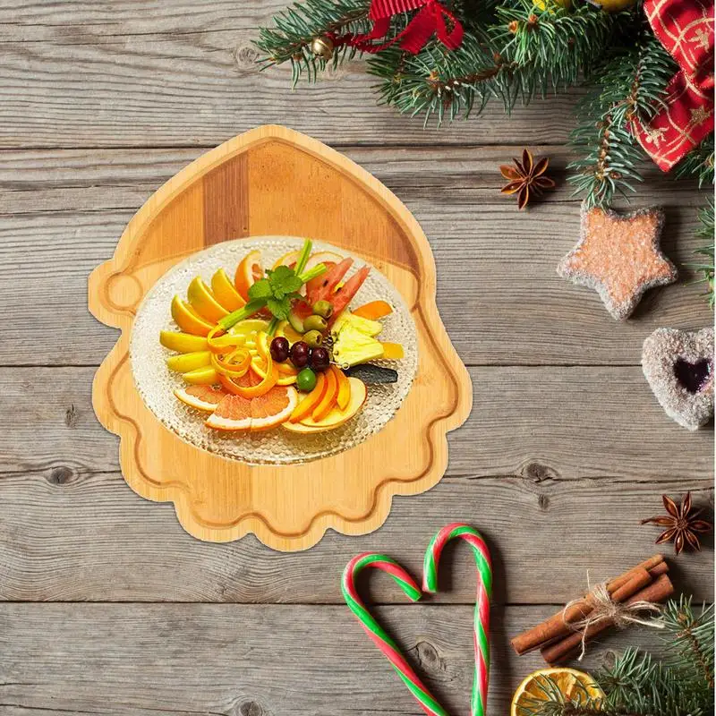 Wood Tray Christmas Decoration Christmas Dish Santa Tree Shape Charcuterie Tray Restaurant Dessert Board for Food Appetizers 4