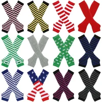 Warmer Knitted Long Fingerless Gloves Elbow Mittens Christmas Acces Gift Fashion Women Emo Gloves Lady Striped Elbow Gloves - Image 3
