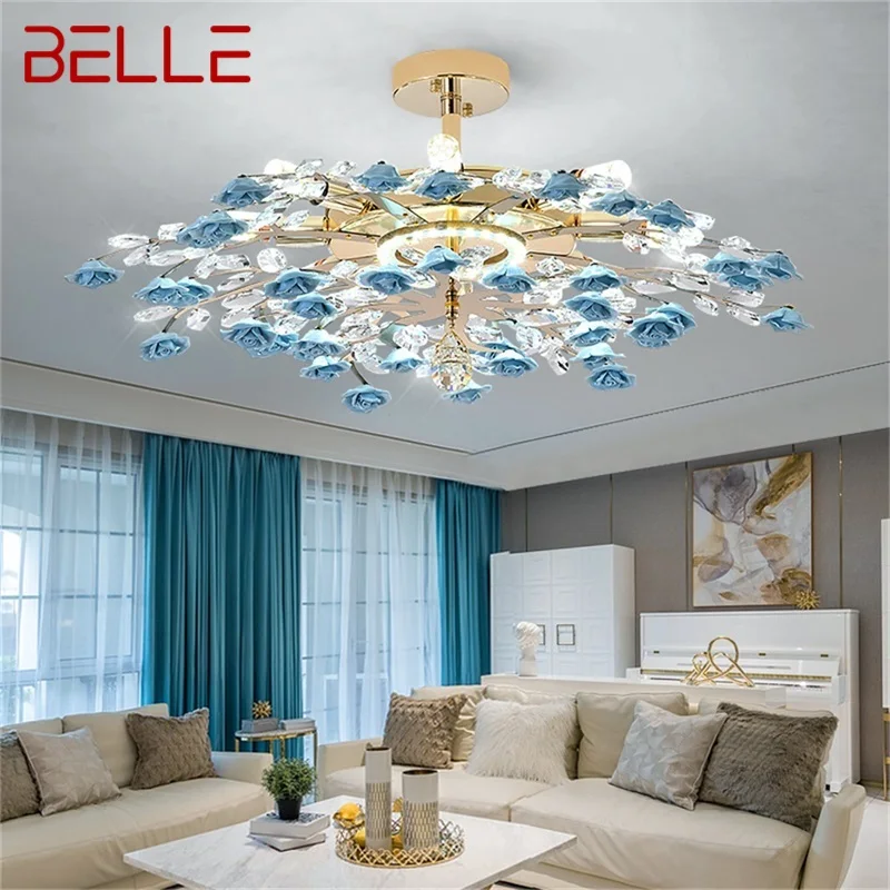 

BELLE Creative Chandeliers Light Crystal Pendant Lamp Blue Flower Branch Home LED Fixture for Living Dining Room
