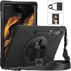 360° Rotation Shockproof Kids Silicone Tablet Stand Cover for S11 Ultra 14.6inch (Black A - Strap)