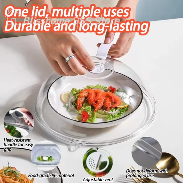 【S】Couvercle anti-éclaboussures pour micro-ondes, couvercle de chauffage pour four domestique, couvercle transparent pour assiette, poignée, ustensiles de cuisine 1